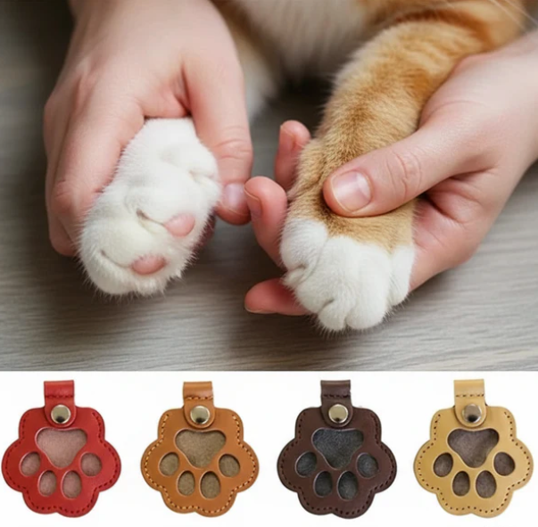 Cat Memorial Leather Hair Storage Keychain