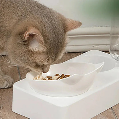 Wihte Dual-Purpose Pet Bowl – Tilted Dog Food & Water Feeder for Cervical Spine Protection