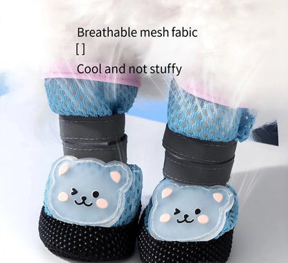 4-Piece Breathable Mesh Dog Shoes with Cute Bear Design