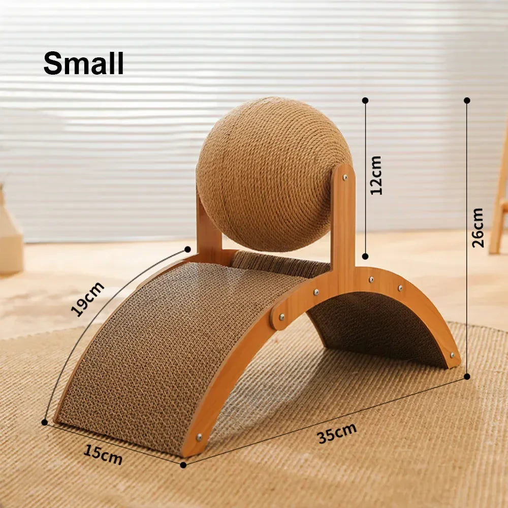 2-in-1 Cat Scratching Ball & Sisal Scratcher - Solid Wood Paw Grinding Toy for Cats
