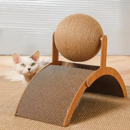 2-in-1 Cat Scratching Ball & Sisal Scratcher - Solid Wood Paw Grinding Toy for Cats
