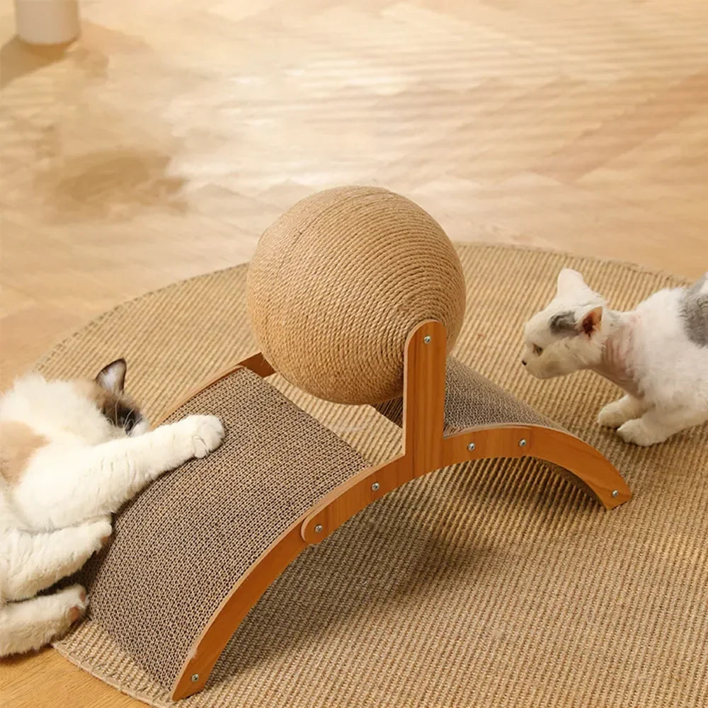 2-in-1 Cat Scratching Ball & Sisal Scratcher - Solid Wood Paw Grinding Toy for Cats