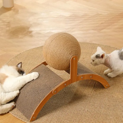 2-in-1 Cat Scratching Ball & Sisal Scratcher - Solid Wood Paw Grinding Toy for Cats