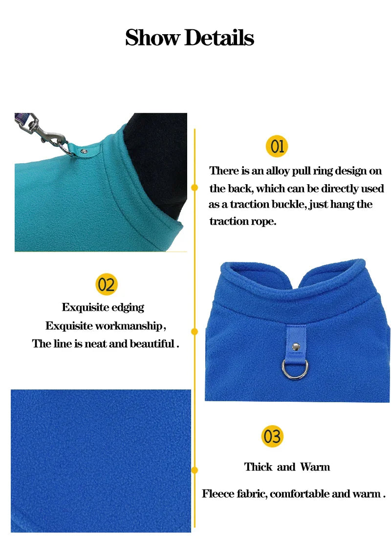 Warm Fleece Dog Jacket with D-Ring