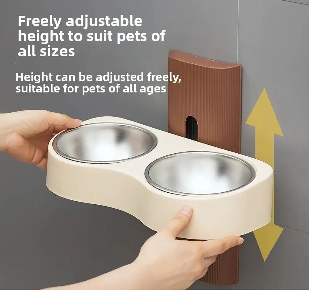 Wall-Mounted Double Pet Feeding Bowl for Cats & Dogs