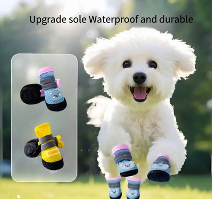 4-Piece Breathable Mesh Dog Shoes with Cute Bear Design