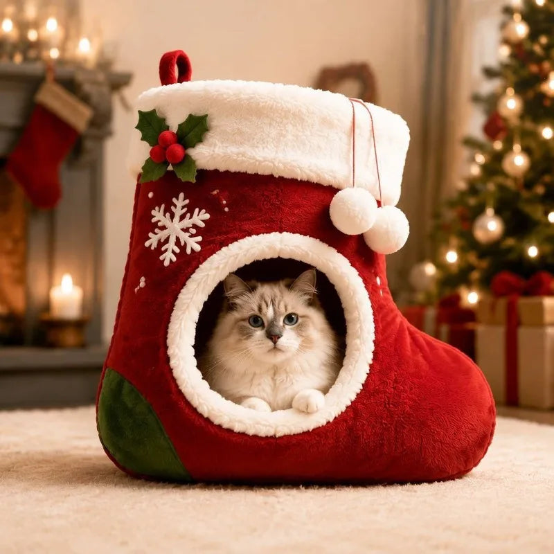 StockingSnooze – Christmas Stocking Cat Bed 🎄🐱