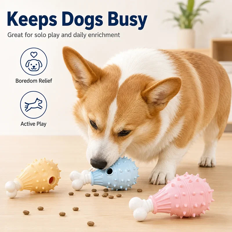 Interactive Dog Treat Dispensing Chew Toy – Chicken Leg