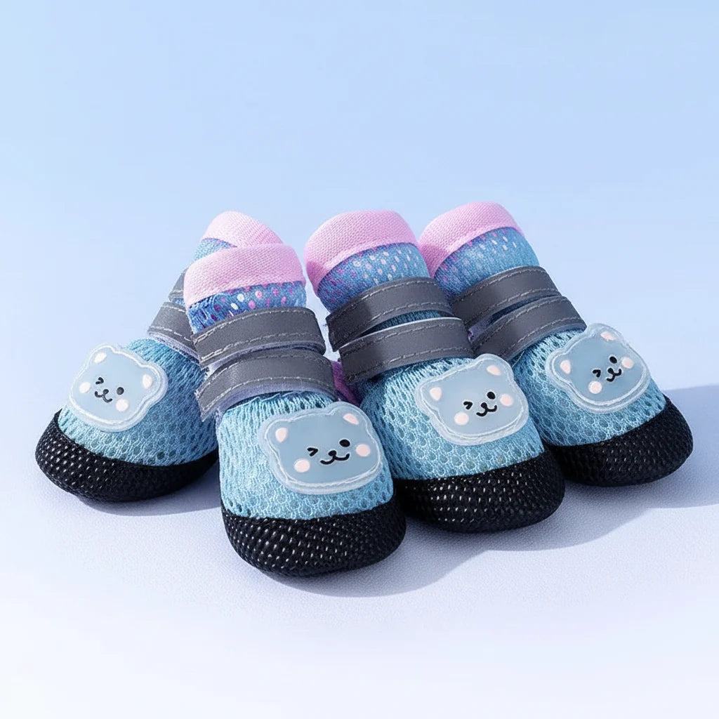 4-Piece Breathable Mesh Dog Shoes with Cute Bear Design