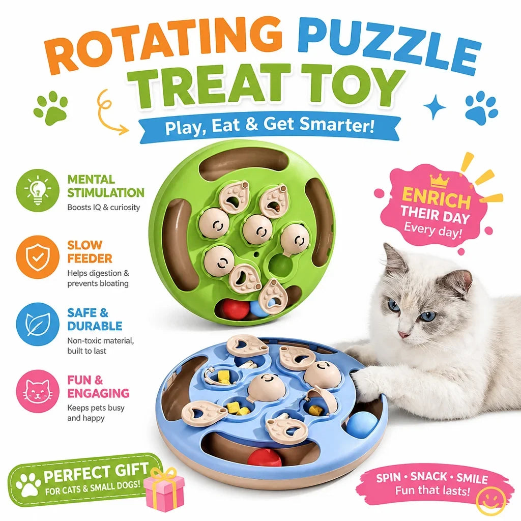 Interactive Cat Puzzle Toy – Rotating Treat Dispenser