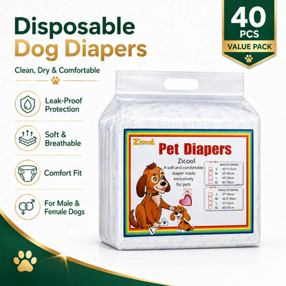 Disposable Dog Diapers – 40 Pack 🐶💧
