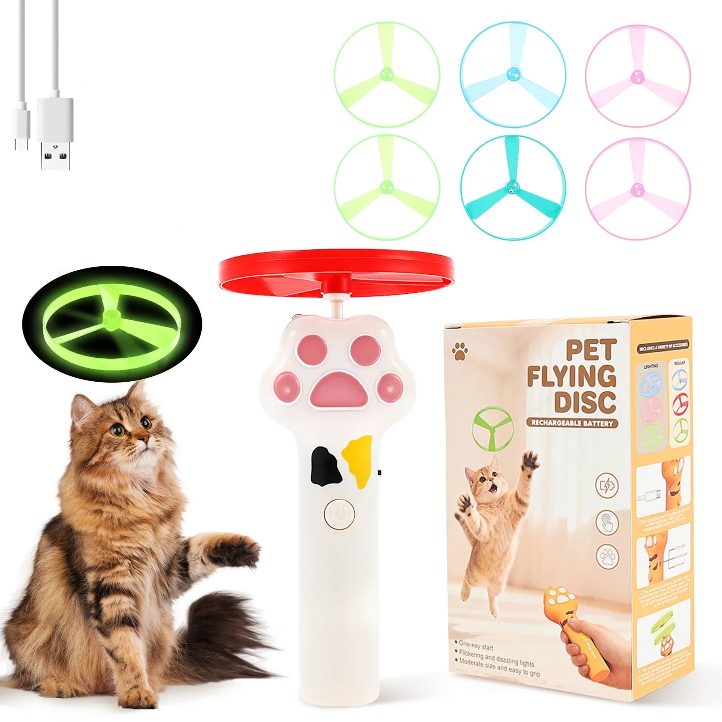 PounceFly - Rechargeable Flying Disc Cat Launcher