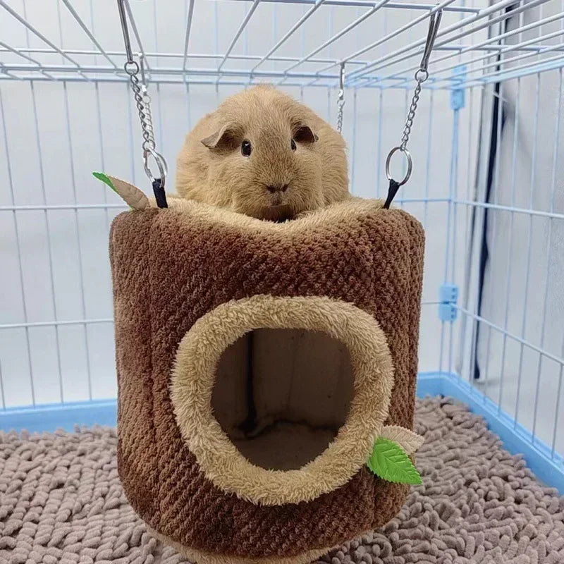 Tree Stump Shape Hammock – Warm Cotton Pet House for Small Animals