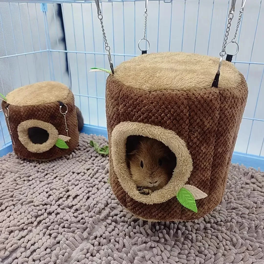 Tree Stump Shape Hammock – Warm Cotton Pet House for Small Animals