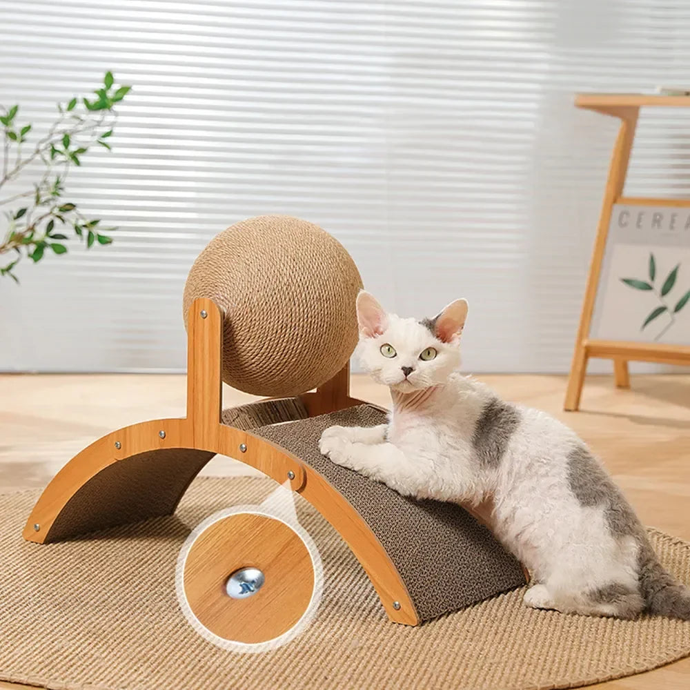 2-in-1 Cat Scratching Ball & Sisal Scratcher - Solid Wood Paw Grinding Toy for Cats