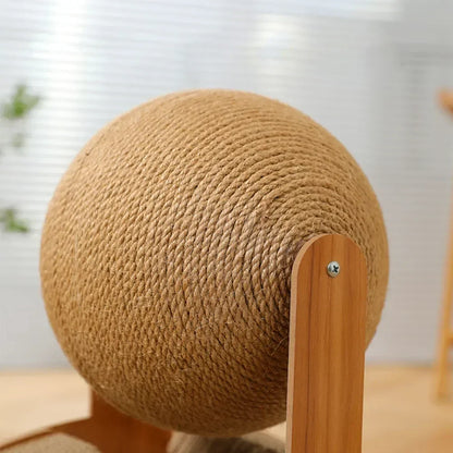 2-in-1 Cat Scratching Ball & Sisal Scratcher - Solid Wood Paw Grinding Toy for Cats