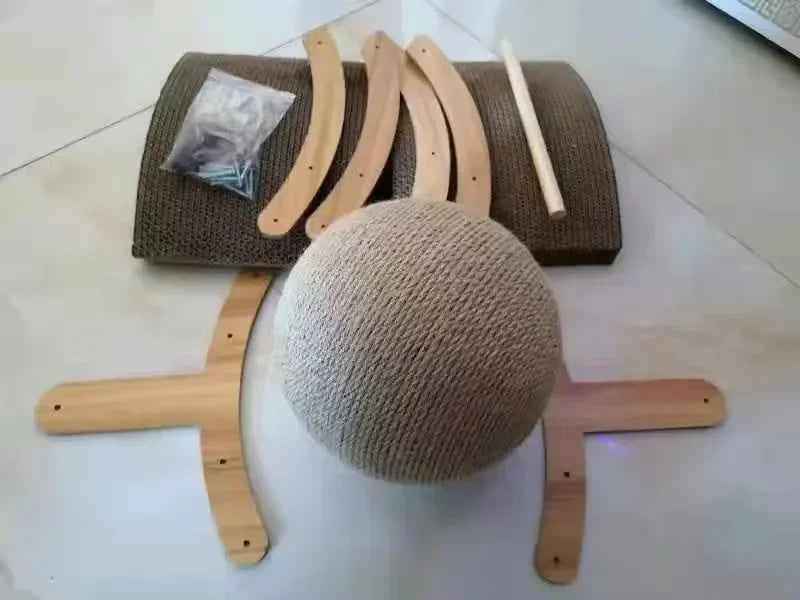2-in-1 Cat Scratching Ball & Sisal Scratcher - Solid Wood Paw Grinding Toy for Cats