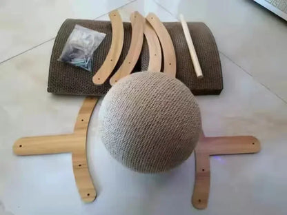 2-in-1 Cat Scratching Ball & Sisal Scratcher - Solid Wood Paw Grinding Toy for Cats