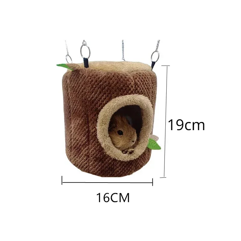 Tree Stump Shape Hammock – Warm Cotton Pet House for Small Animals
