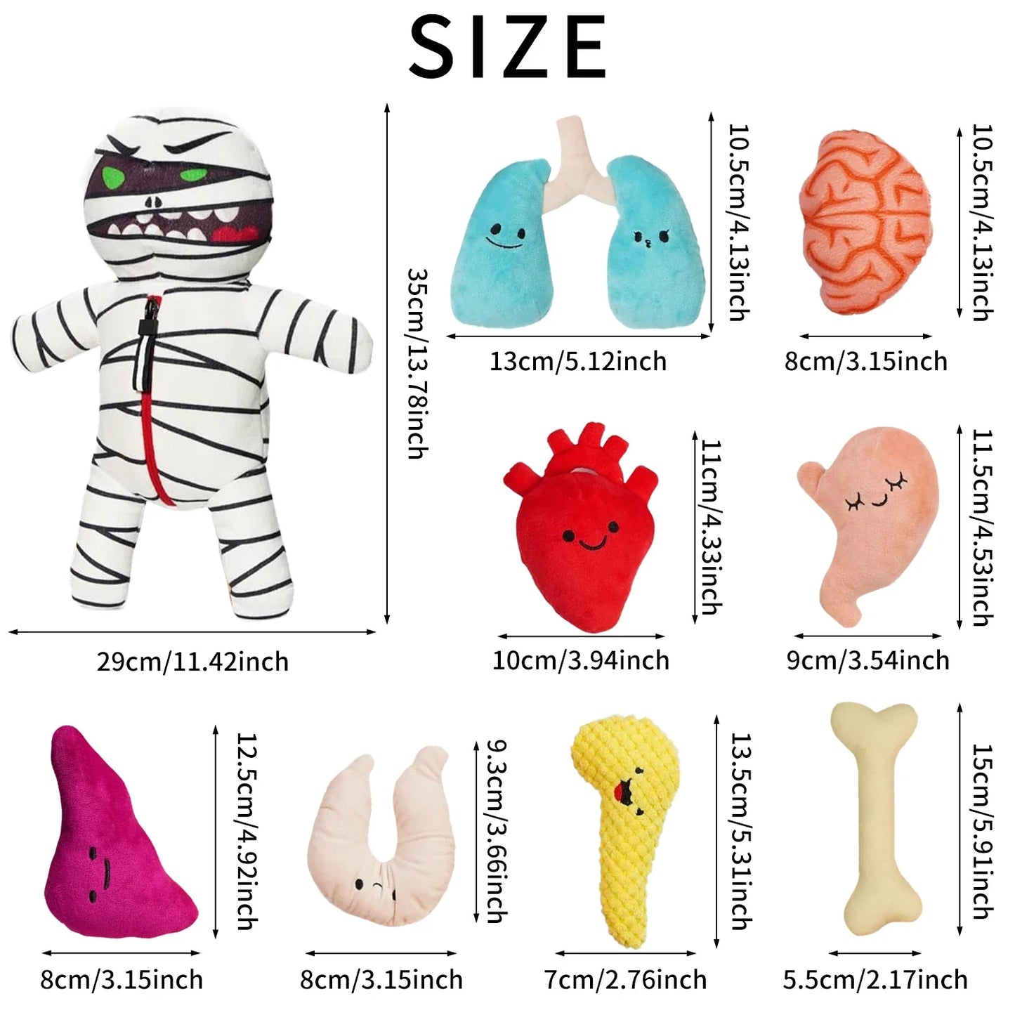 MummyMonster 9-in-1 Squeaky Dog Toy with Hidden Organs