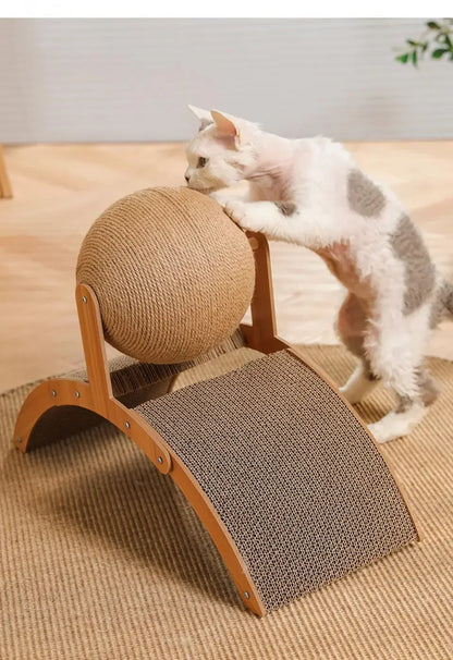 2-in-1 Cat Scratching Ball & Sisal Scratcher - Solid Wood Paw Grinding Toy for Cats